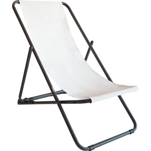 Sedia a sdraio t.b.t. con rivestimento bianco e struttura scura.