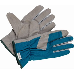 Guanti da giardino foderati grigi e blu, taglia 7, con rivestimento parziale in vinile.