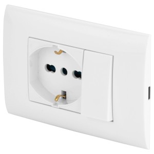 Placca e presa t.b.t. bianca per montaggio a incasso.