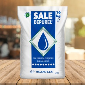 Sale per addolcitori d'acqua, sacco da 10kg con simbolo goccia blu.