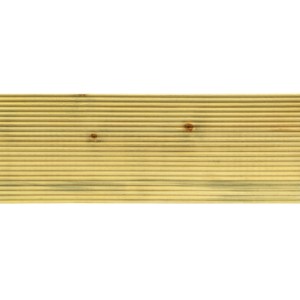 Listello profilato per esterni, superficie scanalata, colore legno chiaro.