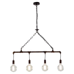 Lampada a sospensione Luce Design Amarcord, marrone ruggine, 4 luci, design industriale.