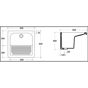 Disegno tecnico di un Lavatoi con dimensioni.