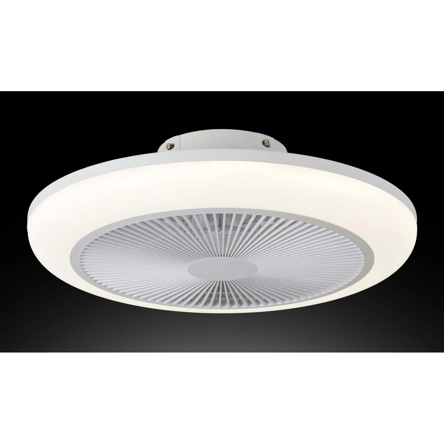 Plafoniera LED bianca t.b.t. con ventilatore integrato.