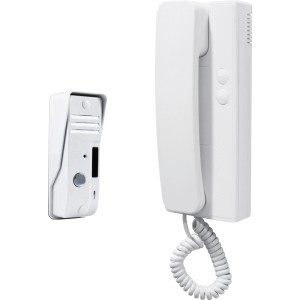 Set citofonico t.b.t. bianco con unità esterna e interna.