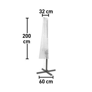 Copertura trasparente per mobili da giardino con dimensioni (altezza 200cm, larghezza superiore 32cm, base 60cm).