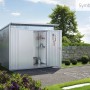 Casetta da giardino in metallo Biohort AvantGarde Gr. A6, argento-metallizzato con doppia porta e scaffali.