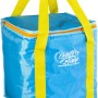 Borsa frigo blu con manici gialli per campeggio e tempo libero.