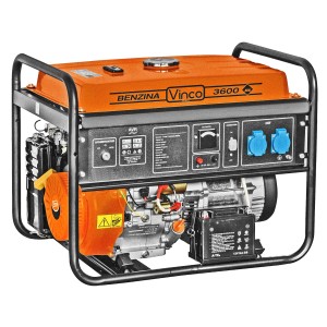 Generatore di corrente arancione t.b.t. con telaio nero. Generatore per cantieri e giardini.