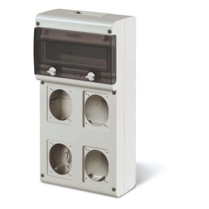 t.b.t. Quadro CEE di distribuzione, bianco, con coperchio trasparente e fori.