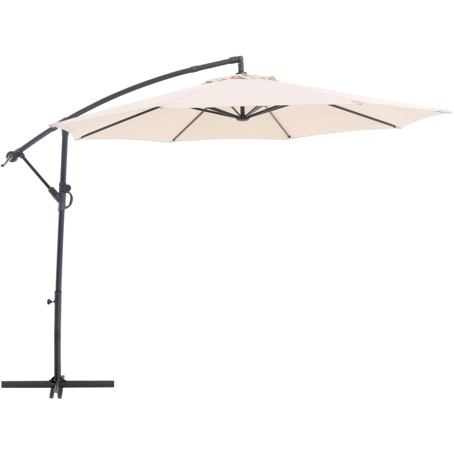 Ombrellone a braccio Alvarado beige, diametro 300 cm, con manovella e palo laterale.