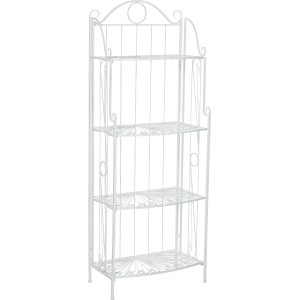Scaffale per piante in metallo bianco con 4 ripiani per piante e vasi.