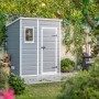 Casetta da giardino in plastica Keter, 1,8 m², antracite. Casetta con porta e finestra in giardino.