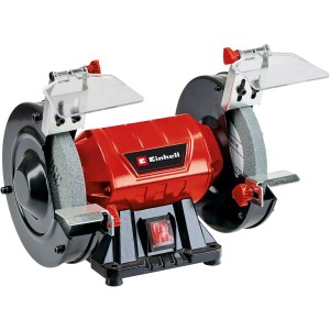 Einhell TC-BG 150: Smerigliatrice da banco rossa con due mole e protezione antiscintille.