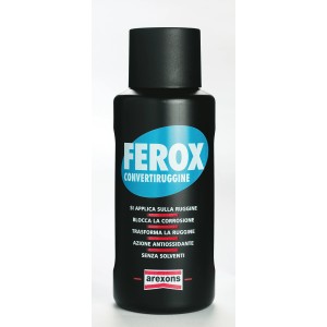 Flacone nero di convertitore di ruggine Ferox per il trattamento della ruggine.