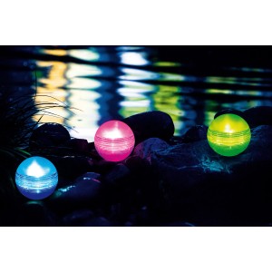 Summer Fun luci solari set da 3, illuminazione flessibile per piscina con cambio colore in blu, rosa e giallo.