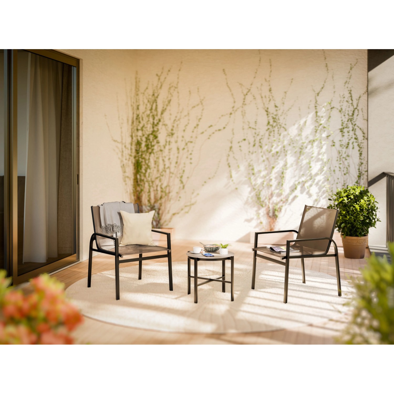 Salotto da balcone Tapena in acciaio e Textilen tortora 2 posti_10