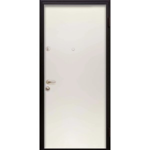 Porta blindata t.b.t. con telaio nero e pannello porta bianco.