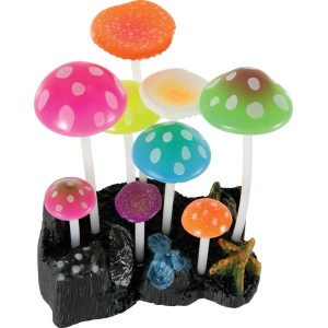 Funghi decorativi per acquari. Decorazione colorata per acquari con motivo a fungo.