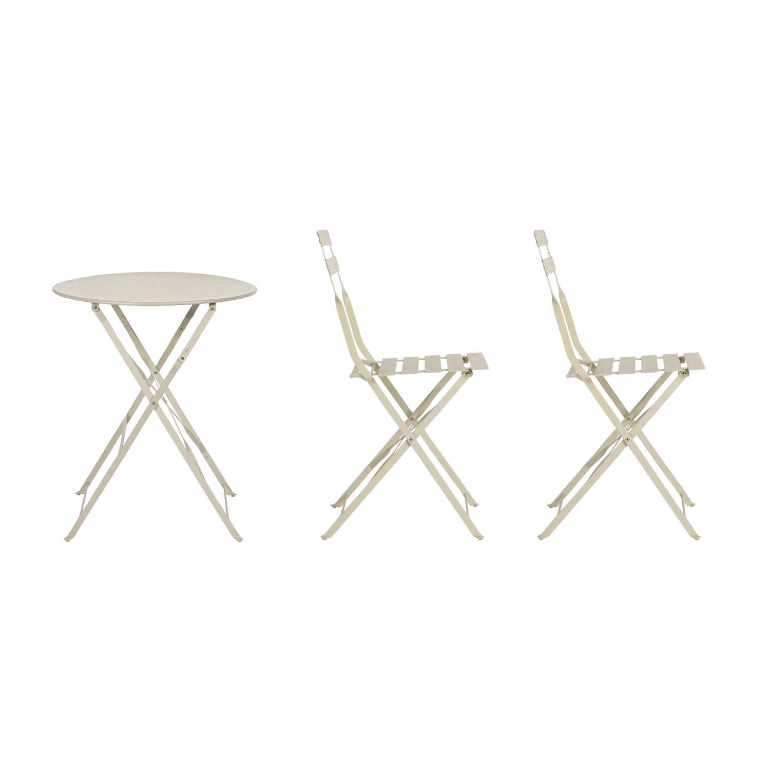 Set bistro AUSTIN beige: tavolo pieghevole e due sedie in acciaio per terrazza e giardino.