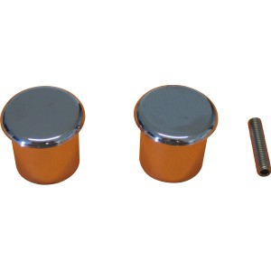 Accessori doccia: Due coperture arancioni con coperchi cromati e una vite.