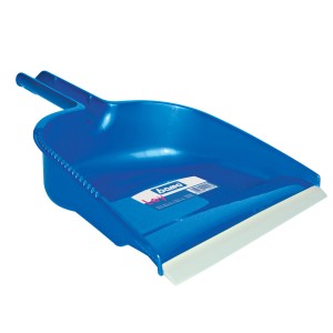 Paletta blu in plastica per la pulizia con bordo in gomma.