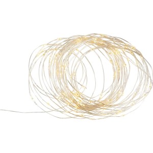 Catena luminosa solare Longo arrotolata con LED bianco caldo, ideale per giardino e balcone.