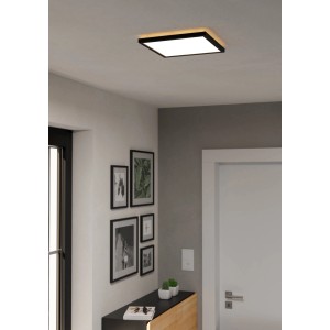 Plafoniera LED quadrata Eglo Rovito, 29x29 cm, con cornice nera. Illuminazione moderna a soffitto.