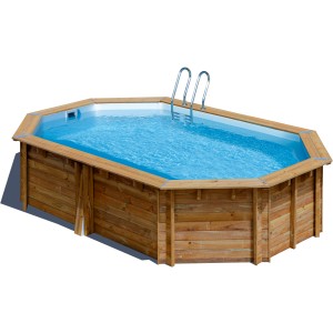 Piscina ovale in legno Gre Canelle 2 (535x335x117 cm) con scaletta. Marrone, resistente all'inverno.