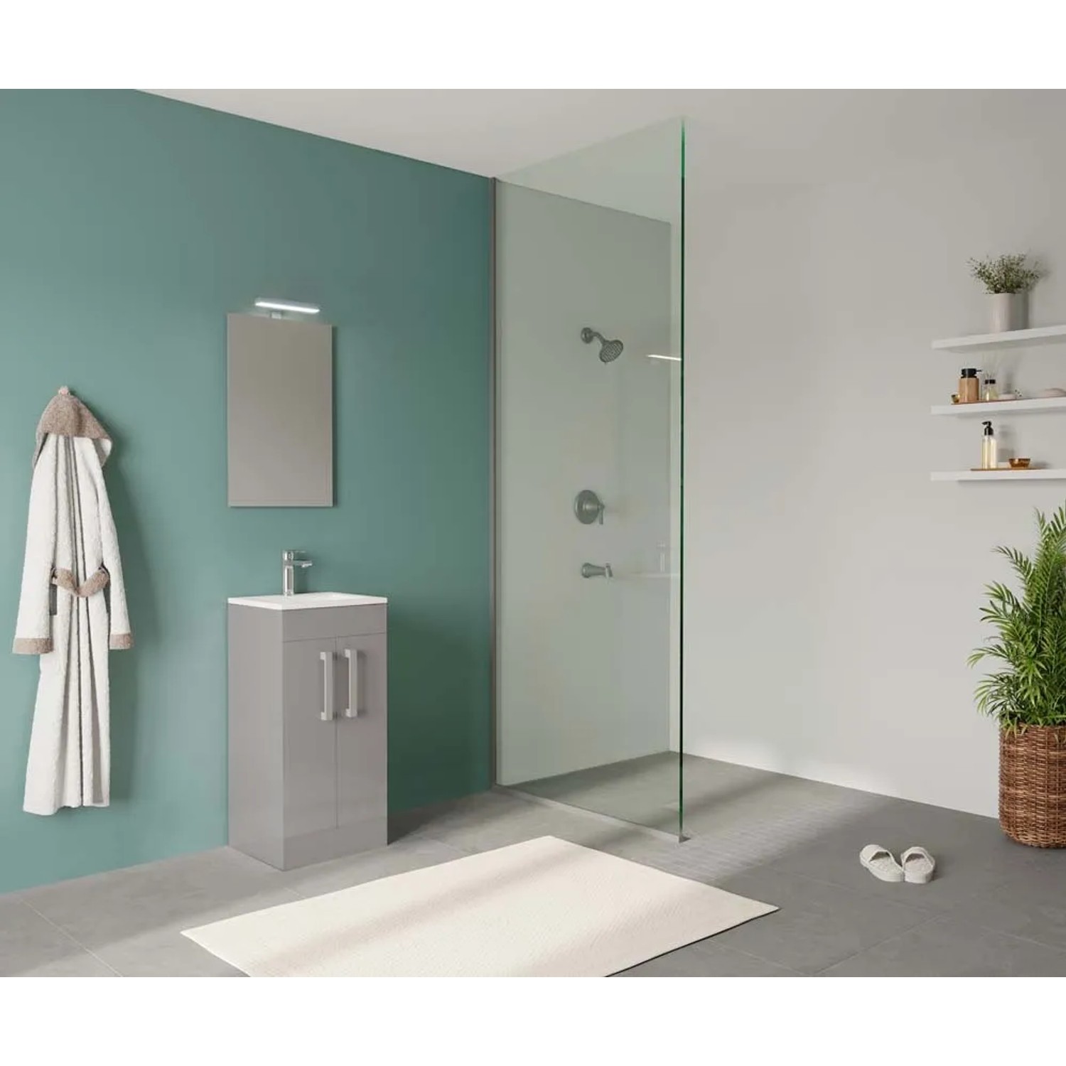 Mobile bagno grigio con lavabo in un bagno moderno.