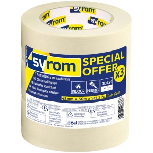 Nastro adesivo Syrom, confezione da 3, 48mm x 50m, per mascheratura e pittura.