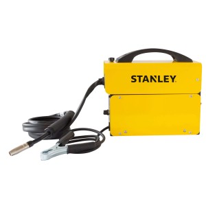 Saldatrice Stanley gialla con cavo e pinza per lavori di saldatura.