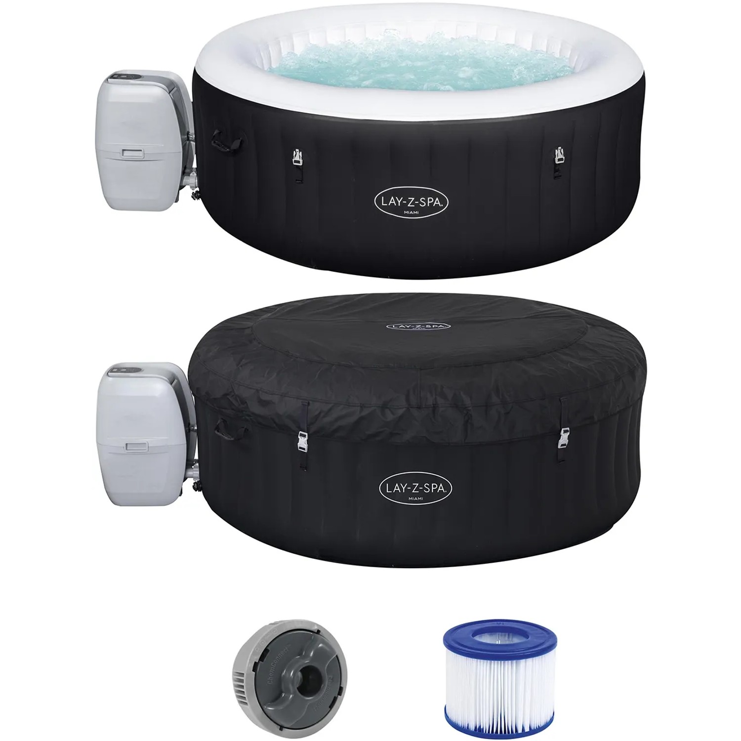 Bestway Lay-Z-Spa Miami AirJet, vasca idromassaggio gonfiabile con copertura e filtro.