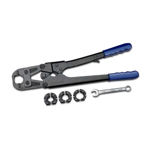 Pinza a crimpare t.b.t. con inserti e chiave inglese per raccordi.