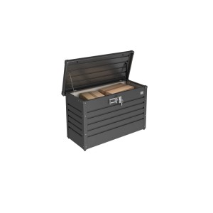 Biohort Paket-Box 100 grigio scuro metallizzato, aperta con pacchi. Box universale sicura per consegne.