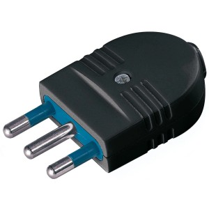 Spina Spine nera a tre poli per apparecchi elettrici.