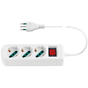 Ciabatta t.b.t. bianca con tre prese e interruttore.