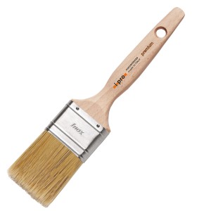Pennello t.b.t. con manico in legno e setole chiare.