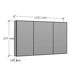 Disegno tecnico dello specchio contenitore t.b.t. con dimensioni.