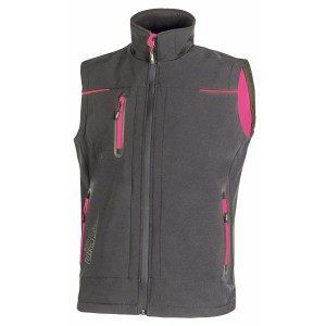 Gilet da lavoro grigio con dettagli rosa per donna.