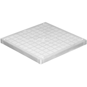 Coperchio quadrato bianco per pozzetto di scarico con motivo a griglia per esterni.