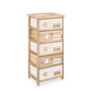 Cassettiera in legno con 5 cassetti, decoro cuore e home
