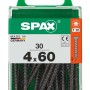 Viti universali SPAX 4x60, 30 pezzi in contenitore di plastica trasparente.