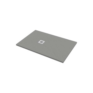 Piatto doccia t.b.t. grigio con scarico quadrato, ideale per bagni moderni.