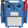 Avviatore di emergenza blu per batterie auto 12V e 24V con cavi e morsetti.