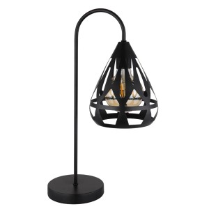 Lampada da tavolo di design t.b.t. nera con paralume aperto.