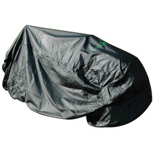 Copertura nera per trattorino tagliaerba a scarico laterale, protezione dagli agenti atmosferici.
