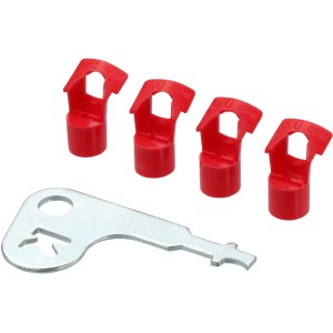 Ugelli rossi per irrigazione interrata con chiave per l'installazione.