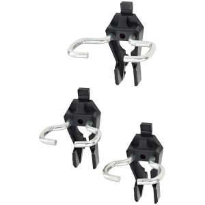 Set porta pinze LUX per pannello forato: 3 supporti neri con ganci argentati per pinze.