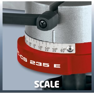 Dettaglio: Affilacatene Einhell GC-CS 235 E con scala per la regolazione dell'angolo di affilatura.